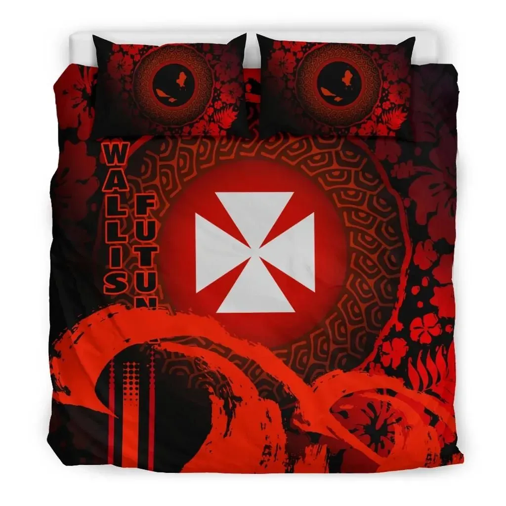 FamilyGater Bedding Set - Cover and Pillow Cases Wallis And Futuna - Hibiscus And Wave Red K7