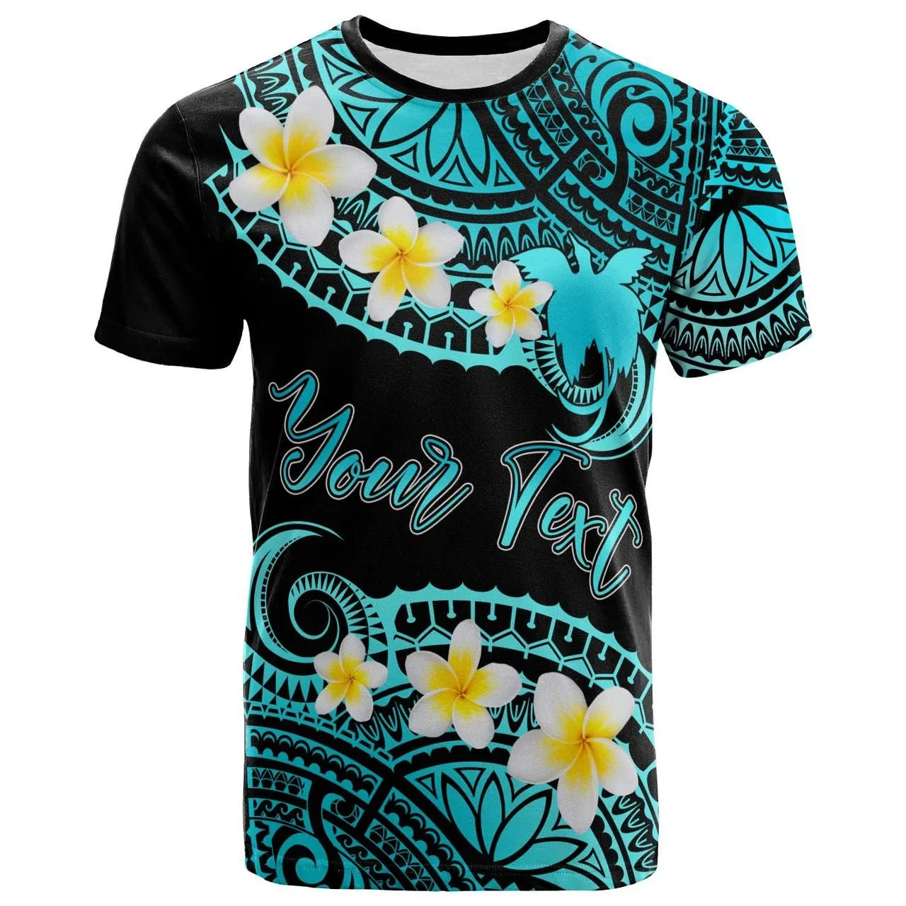Papua New Guinea Custom Personalised T-Shirt - Plumeria Polynesian Vibe Turquoise