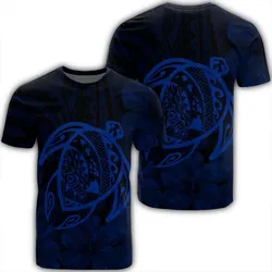 Hawaiian Map Turtle Kanaka Hibiscus Polynesian T-Shirt - Blue - AH