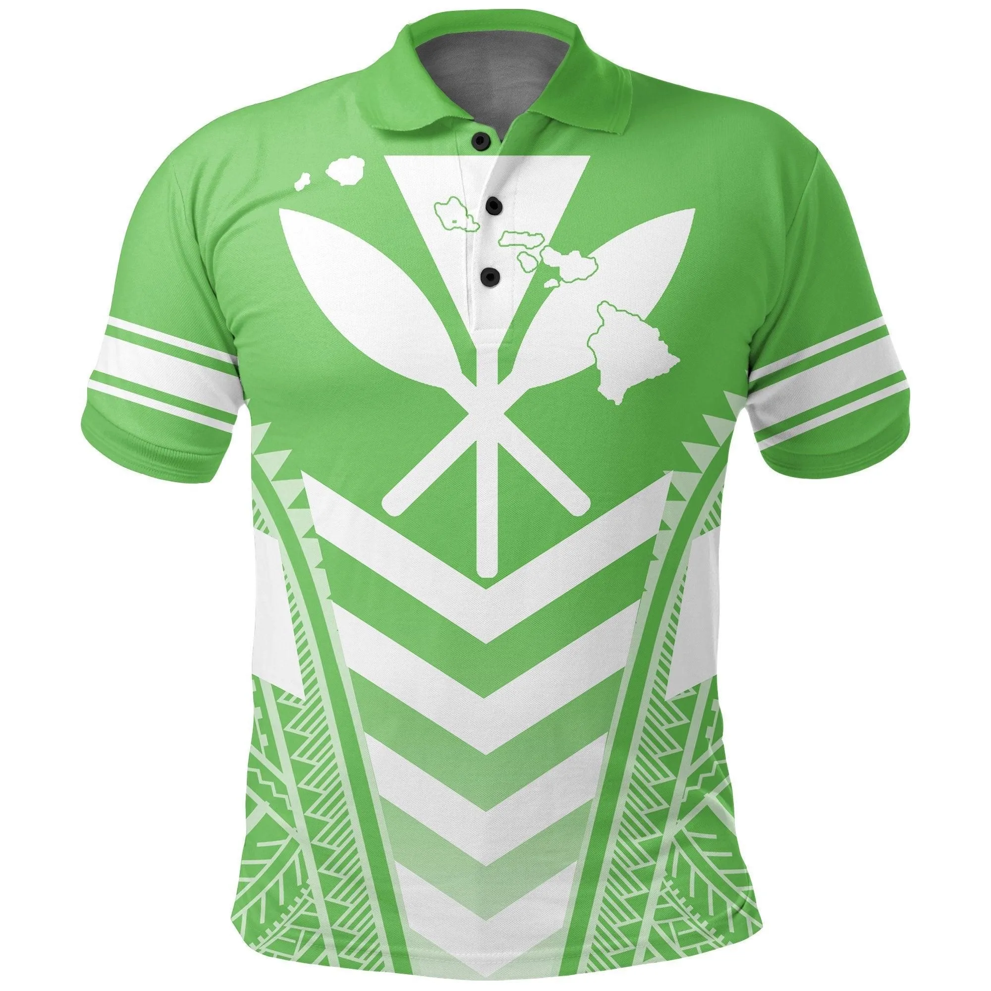 Hawaii Kanaka Map Football Jersey Polynesian Polo Shirt - Green & White - Maris Style