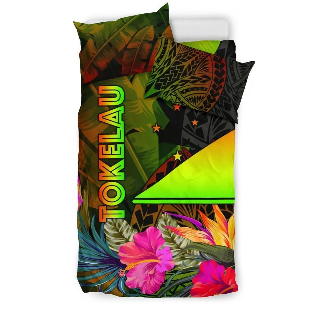 FamilyGater Bedding Set - Cover and Pillow Cases Tokelau Polynesian - Hibiscus and Banana Leaves - BN15