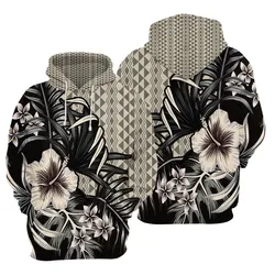  Hibiscus Hoodie - Hawaiian Kakau Hibiscus Flower Pattern Print 3D Pullover Hoodie - Hibiscus Gifts
