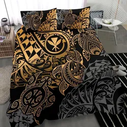 Polynesian Hawaii (Kanaka Maoli) Bedding Set - Gold Hibiscus Turtle Flowing - Bn11