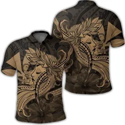 Hawaiian Map Hula Girl Hibiscus Kanaka Polynesian Polo Shirt - Gold