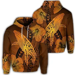 Alohawaii Hoodie - Hawaiian Map Whale Swim Hibiscus Polynesian Hoodie - Orange - AH - J6R