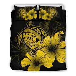FamilyGater Bedding Set - Cover and Pillow Cases Hawaiian Map Hibiscus Turtle Polynesian - Yellow - AH J9
