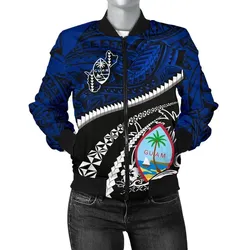 Guam Women's Bomber Jacket Polynesian Shark Tattoo K4