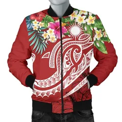 Marshall Islands Polynesian Mens Bomber Jacket - Summer Plumeria (Red)