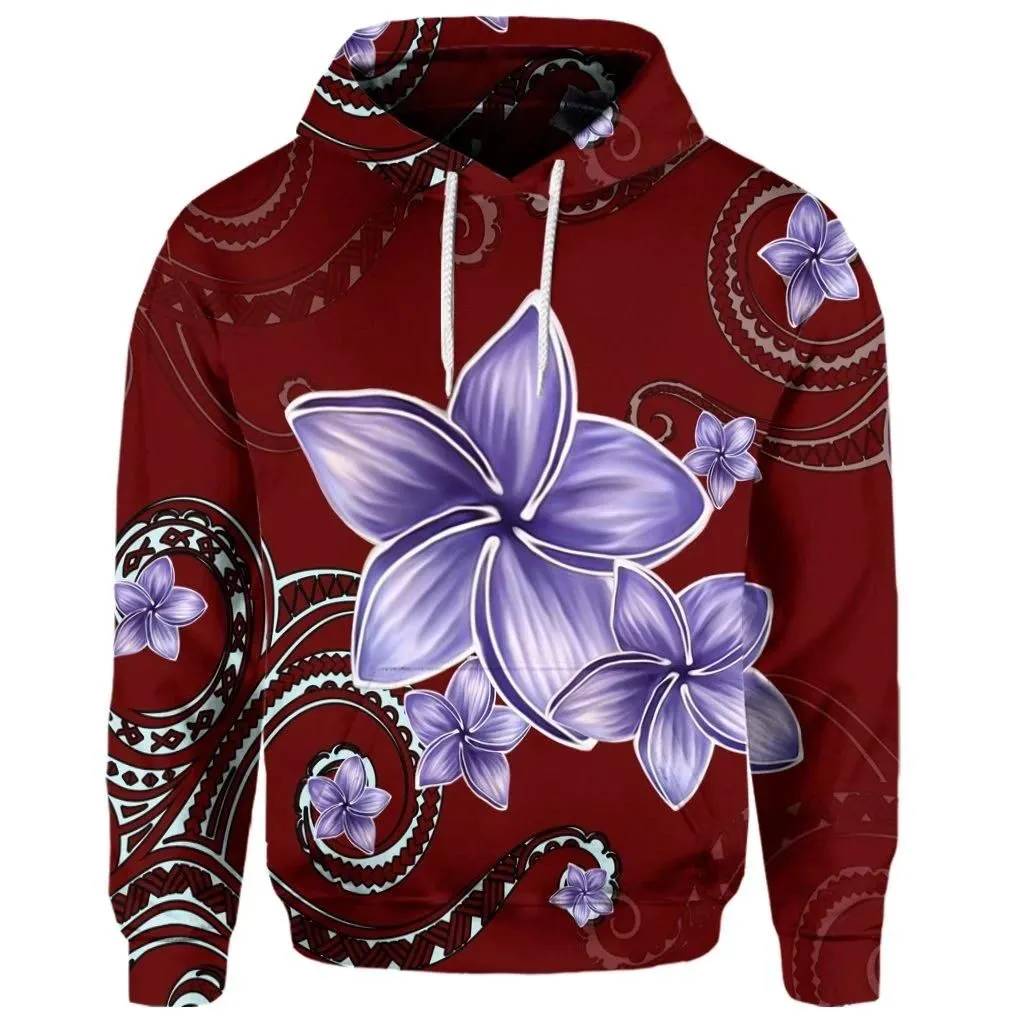 Alohawaii Hoodie - (Personalised) Hawaiian Plumeria Violet Polynesian Red Hoodie - AH - JR