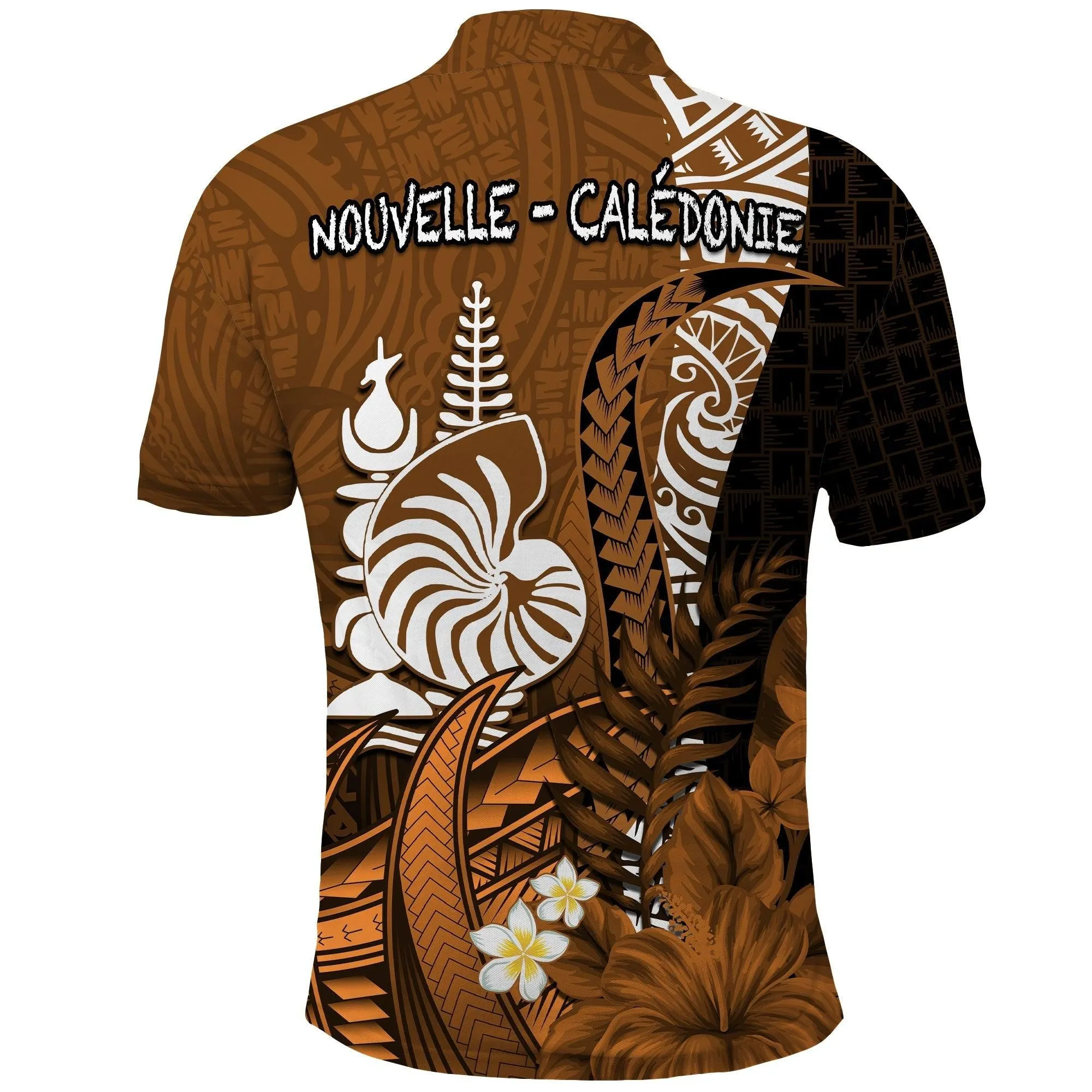 (Custom Personalised) New Caledonia Polo Shirt Nautilus Gold Polynesian Hibiscus LT13