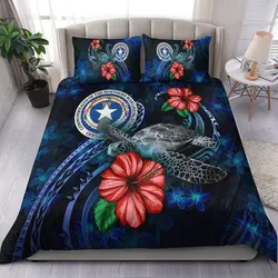 Northern Mariana Islands Polynesian Bedding Set - Blue Turtle Hibiscus