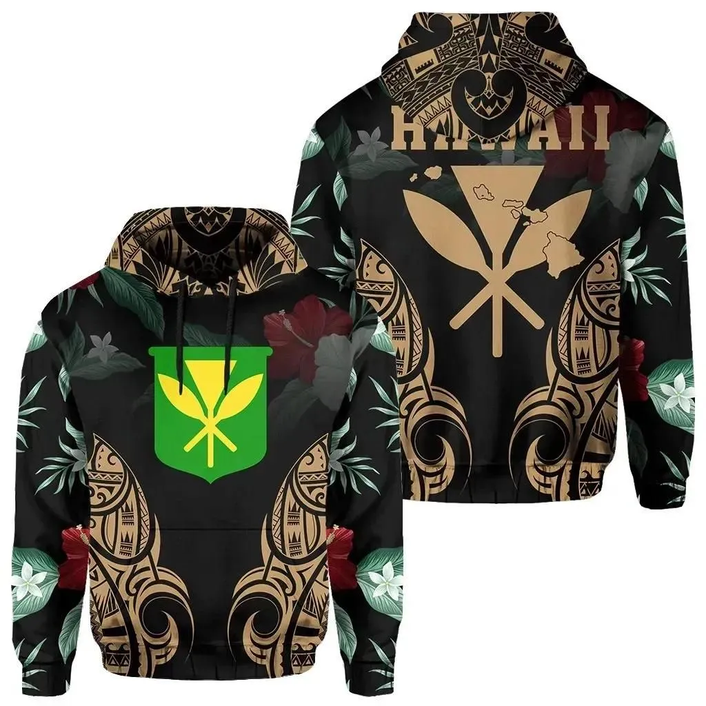 Polynesian Tropic Kanaka Maoli Hibiscus Hawaii Hoodie Gold - AH - J1