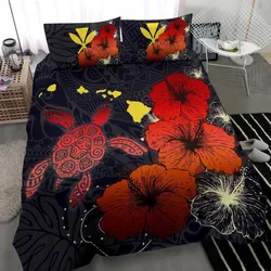 Alohawaii Bedding Set - Cover and Pillow Cases Hawaiian Hibiscus Turtle Polynesian - Maps Style Red A10