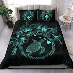Alohawaii Bedding Set - Cover and Pillow Cases Polynesian Hawaii - Blue Turtle Hibiscus Flower Frame Vintage - BN12