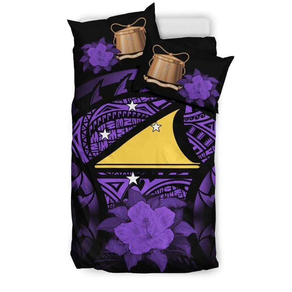 Tokelau Purple Hibiscus Black And Purple Bedding Set Bedroom Decor