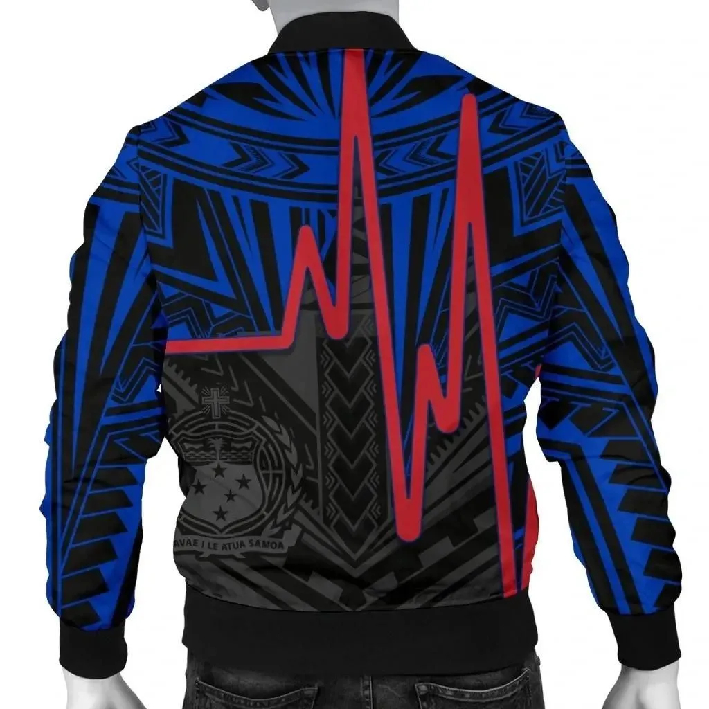 FamilyGater Jacket - Bomber Jacket Samoa - Samoa Seal With Polynesian Patterns In Heartbeat Style (Blue) - BN25