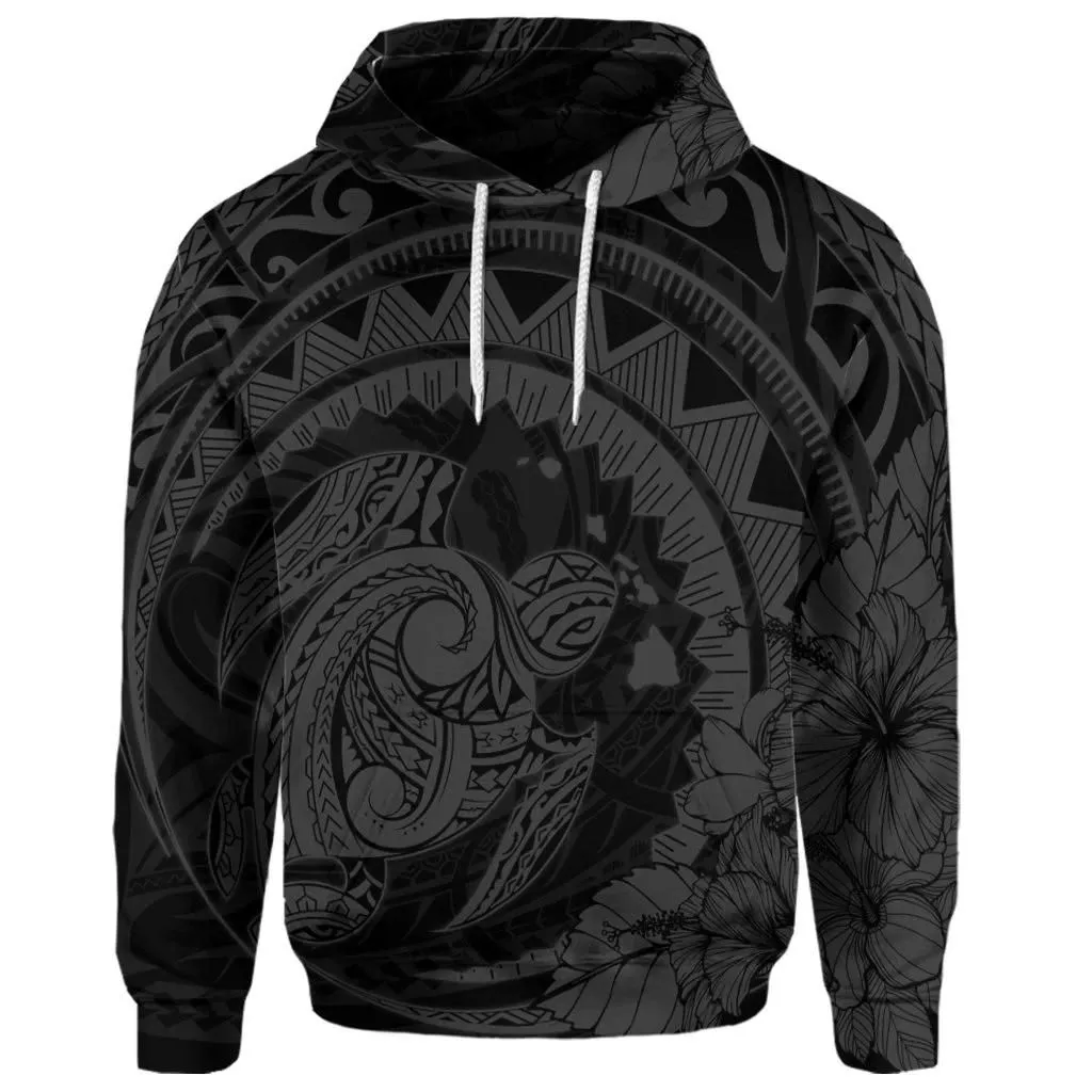Alohawaii Hoodie - (Personalised) Hawaiian Kanaka Honu Map Hibiscus Globular Polynesian Gray Hoodie - AH - JR