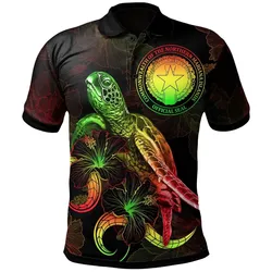 CNMI Polynesian Polo Shirt - Turtle With Blooming Hibiscus Reggae