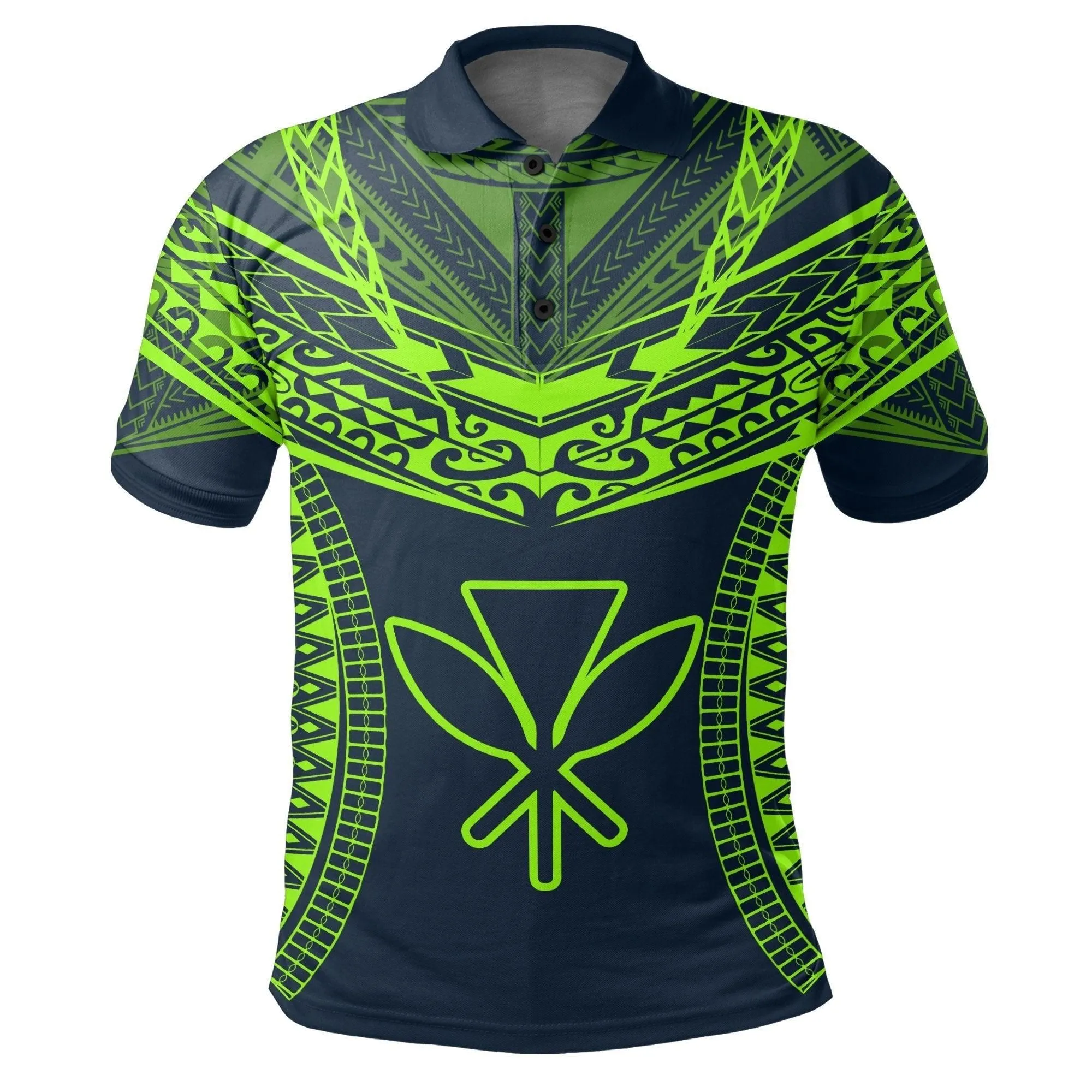 Hawaiian Kanaka Map Football Jersey Polo Shirt - Navy - Roger Style