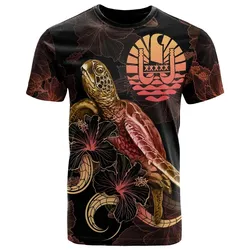 Tahiti  Polynesian T-shirt - Turtle With Blooming Hibiscus Gold - BN22