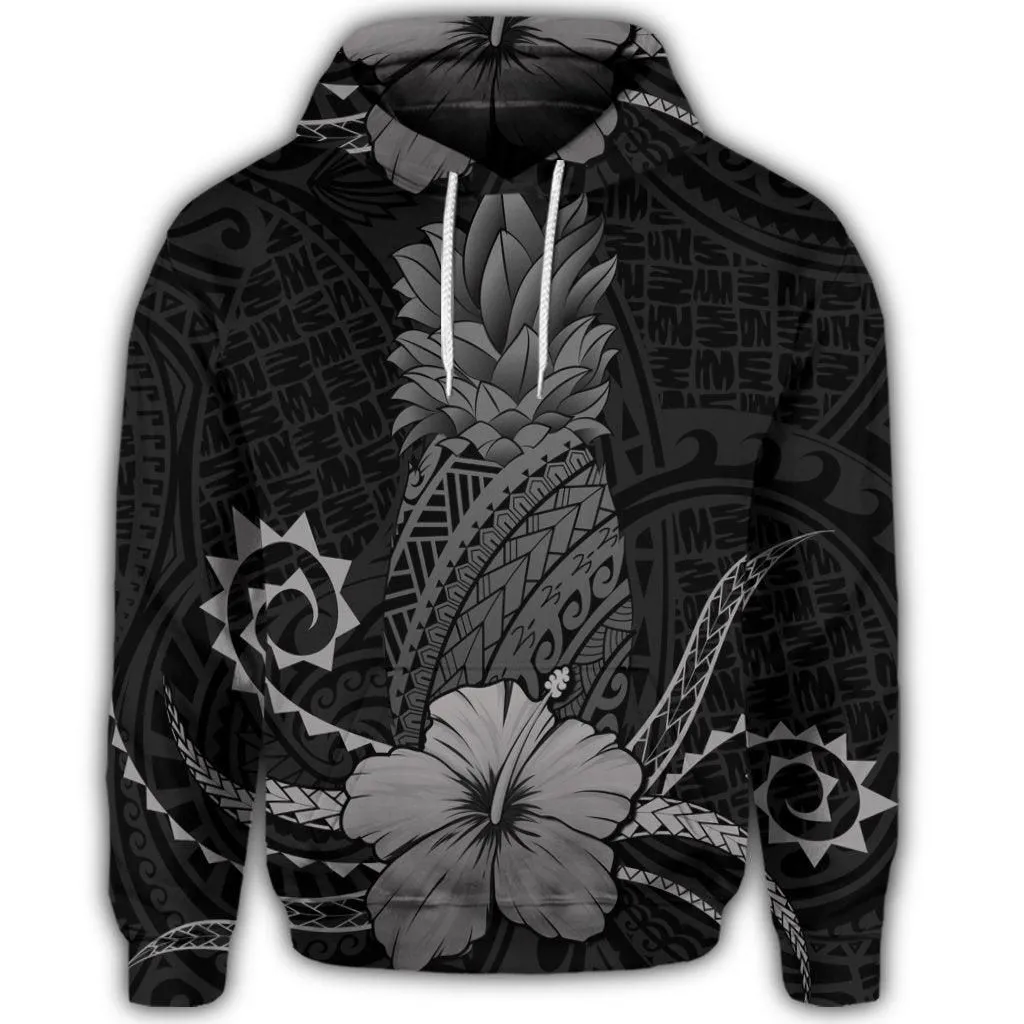 Hawaiian Polynesian Pineapple Hibiscus Hoodie - Gray