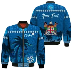 (Custom Personalised) Bula Fiji Day Bomber Jacket Fijian Tapa with Palm Tree 52nd Anniversary LT13
