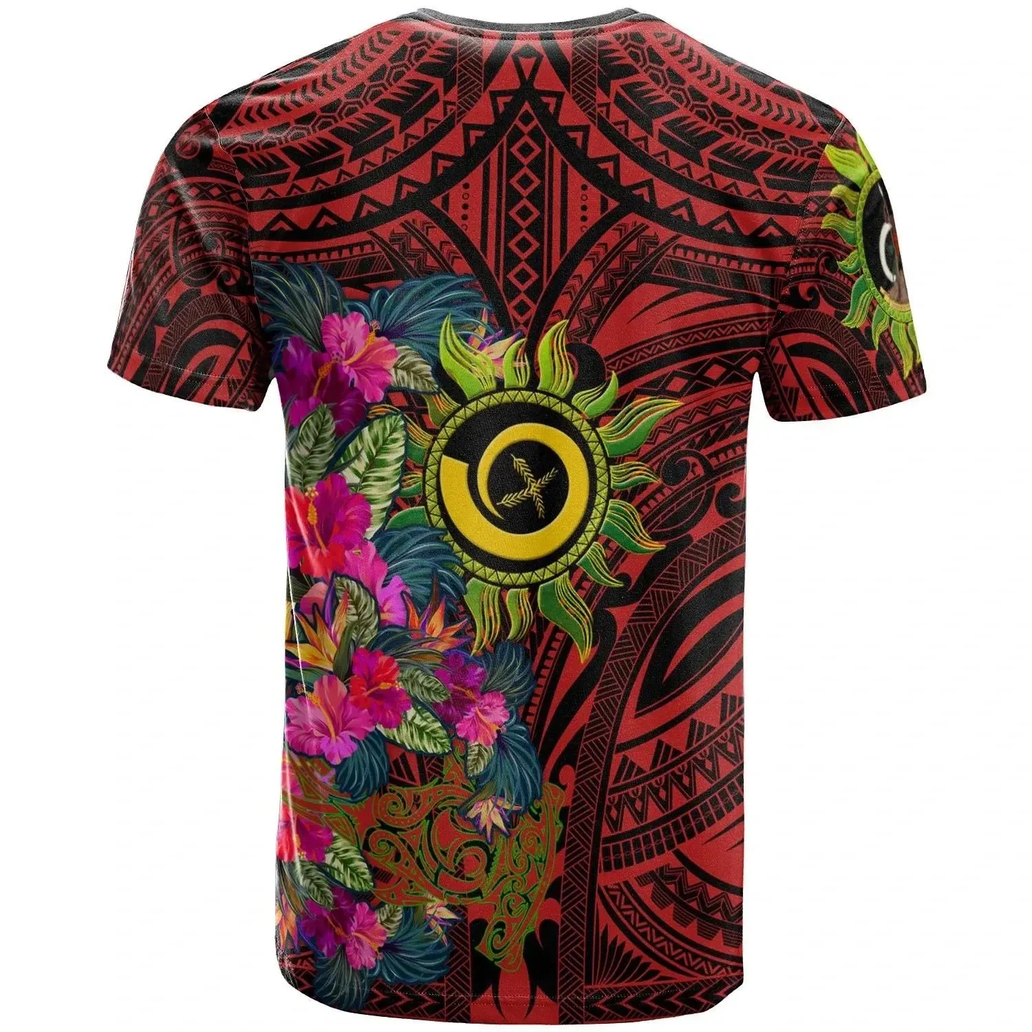 Alohawaii T-Shirt - Tee Polynesian - Vanuatu Symbols With Hibiscus Ver03 - BN17