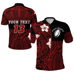 (Custom Personalised) Polynesian Rugby Polo Shirt Love Red - Custom Text and Number