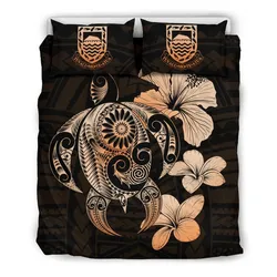 FamilyGater Bedding Set - Cover and Pillow Cases Tuvalu Islands Hibiscus Plumeria Mix Polynesian Turtle Orange J1
