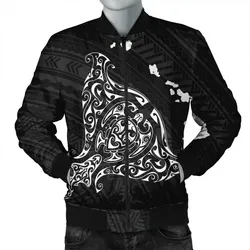 FamilyGater Jacket - Hawaiian Map Manta Ray White Polynesian Bomber Jacket - AH - J4R