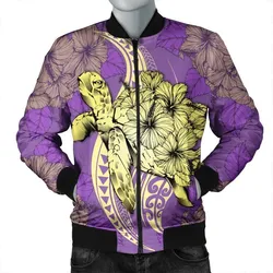 Hawaii Polynesian Turtle Hibiscus Bomber Jacket - Yellow