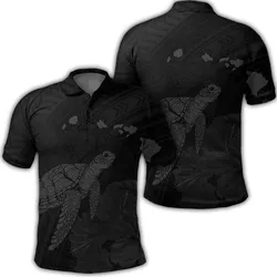 Hawaii Polynesian Hibiscus Turtle Map Polo Shirt Grey - AH