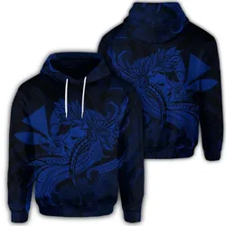 Alohawaii Hoodie - Hawaiian Map Hula Girl Hibiscus Kanaka Polynesian Hoodie - Blue - AH - J4R