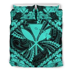 FamilyGater Bedding Set - Cover and Pillow Cases Hawaiian Map Kanaka Hibiscus Turquoise Polynesian - AH - JD