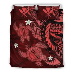 FamilyGater Home Set - Hawaii Polynesian Turtle Hibiscus Bedding Set - Red - AH - J4