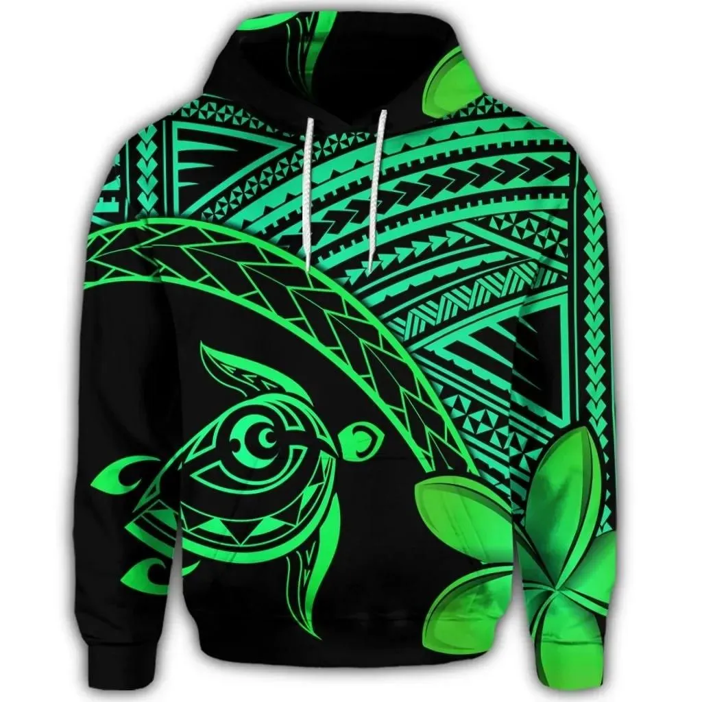 Alohawaii Hoodie - Hawaiian Turtle Plumeria Kakau Polynesian Quilt Hoodie Neo Green AH - J0R