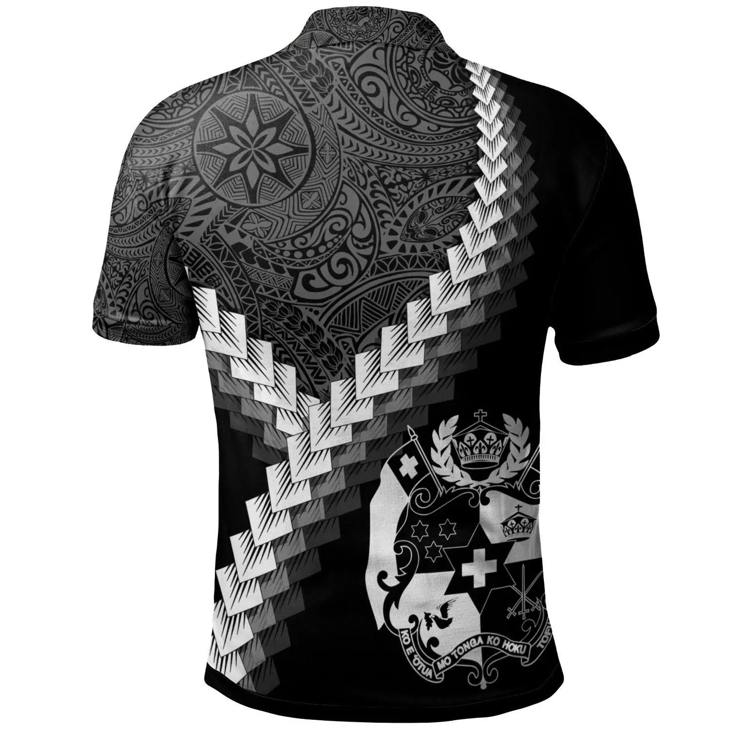 Alohawaii Shirt - Polo Shirt Tonga - Coat Of Arms With Polynesian Tattoo White - BN22