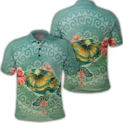 Hawaiian Turtle and Hibiscus Polynesian Polo Shirt