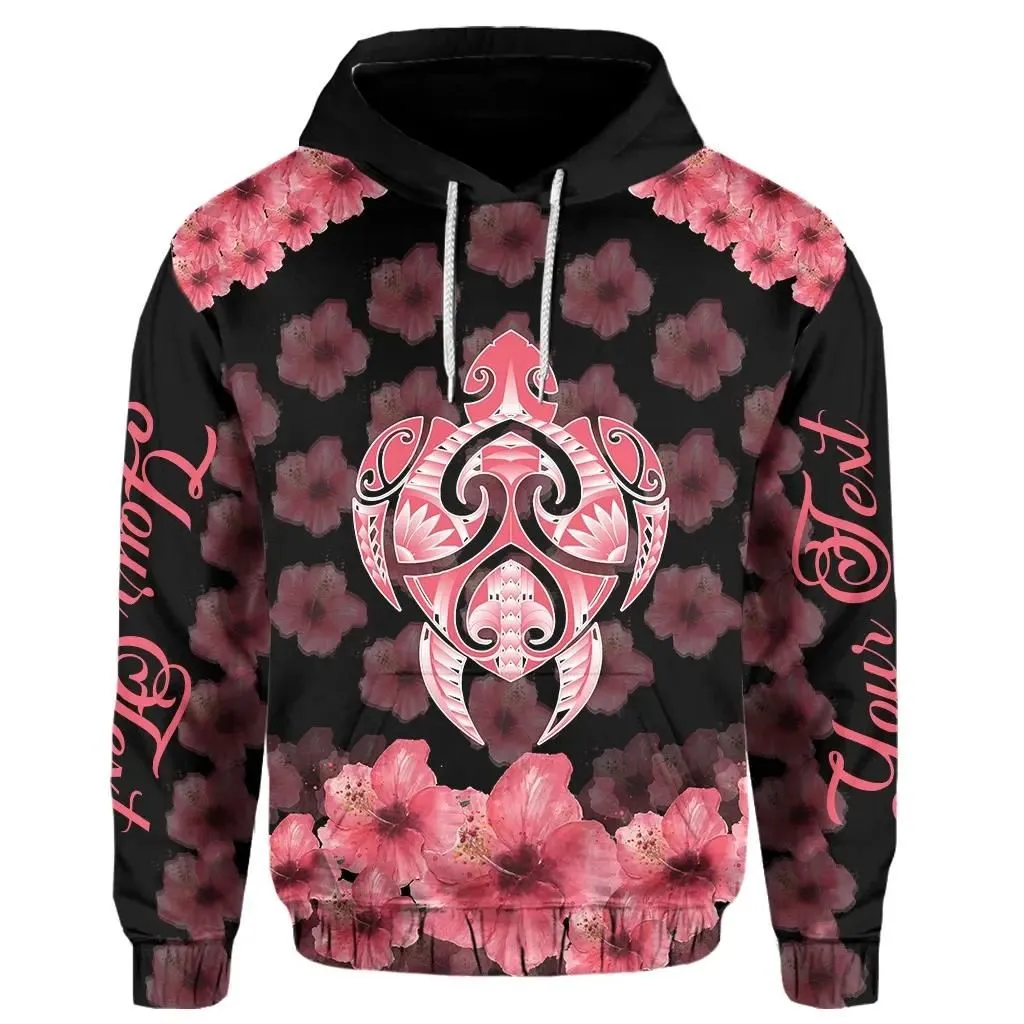 Alohawaii Hoodie - (Personalized) Kanaka Turtle Hibiscus Hoodie - Black Pink - AH JW