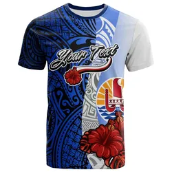 Tahiti Polynesian Custom Personalised T-shirt - Coat Of Arm With Hibiscus Blue - BN12