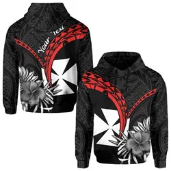 (Custom Personalised) Wallis et Futuna Hoodie Polynesian Pattern and Hibiscus Flowers Version Black LT13