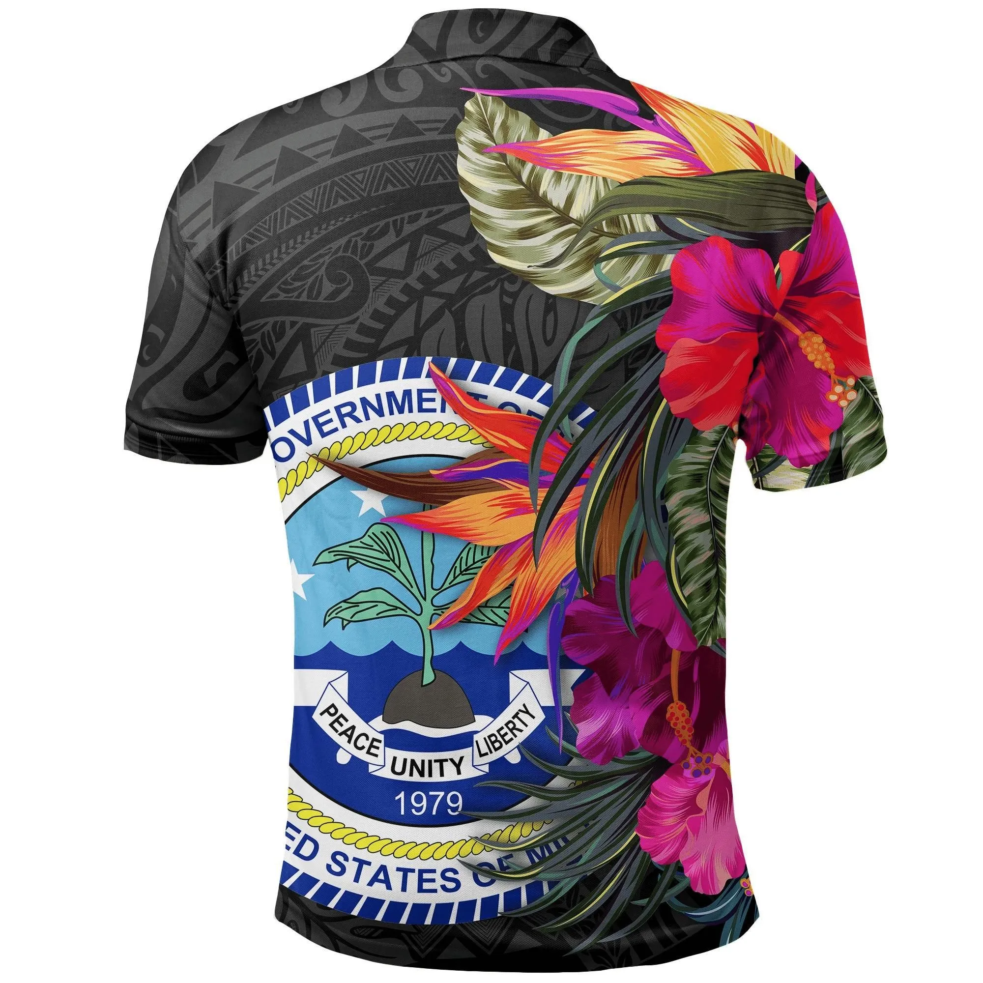 Polynesian Pride Polo Shirt - Federated States of Micronesia Polo Shirt Hibiscus Polynesian Pattern