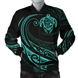 Alohawaii Jacket - Hawaii Turtle Map Polynesian Mens Bomber Jacket - Turquoise - Frida Style - AH J9