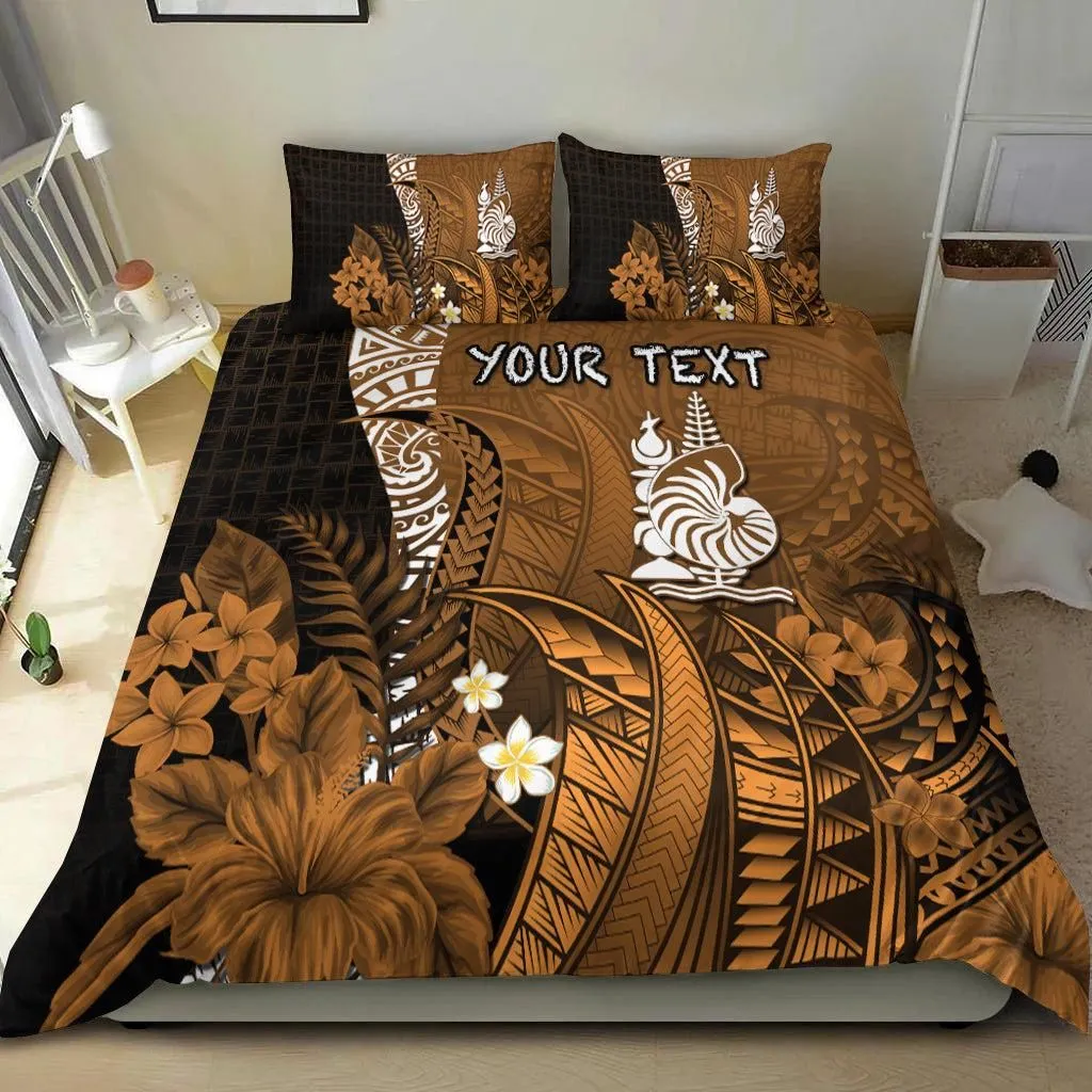 (Custom Personalised) New Caledonia Bedding Set Nautilus Gold Polynesian Hibiscus LT13