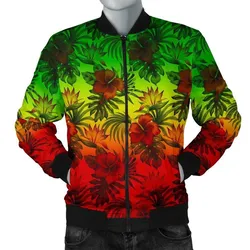 Polynesian Mens Bomber Jacket - Reggae Hibiscus Patterns