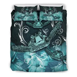 FamilyGater Bedding Set - Cover and Pillow Cases Hawaii Polynesian Turtle Waves Hibiscus - Erik Style - AH - \bTurquoise - J5