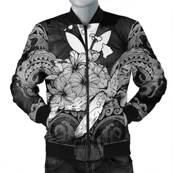 Hawaii Turtle Wave Polynesian Bomber Jacket - Hey Style White - AH