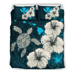 FamilyGater Bedding Set - Cover and Pillow Cases Hawaiian Hibiscus Turtle Polynesian - Maps Style Ocean A10
