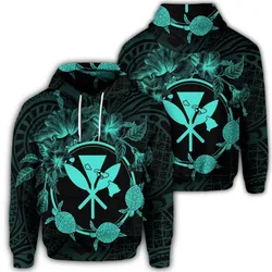 Hawaiian Kanaka Turtle Hibiscus Polynesian Hoodie - Anthea Style Turquoise