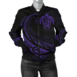 Hawaii Turtle Map Polynesian Womens Bomber Jacket - Purple - Frida Style